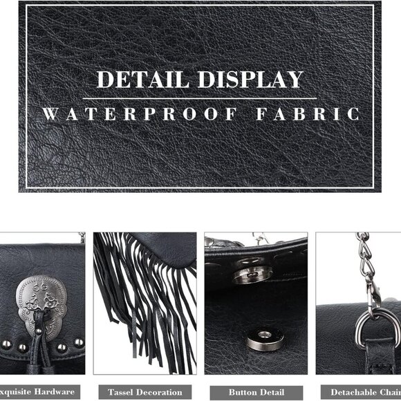Leather Skull Fringe Purses for Women Black Tassel Shoulder Crossbody Bag Unique - Picture 5 of 6